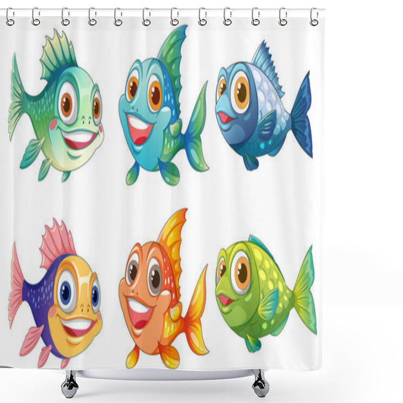 Personality  Vibrant Fish Illustrations With Cheerful Expressions Shower Curtains