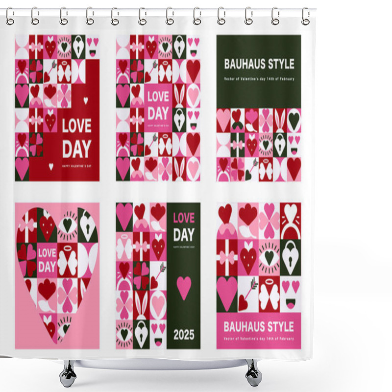 Personality  The Social Media Banners Romantic Bauhaus With Abstract Seamless Patterns, And Geometric Icons For Holiday Designs In A Vector Shower Curtains