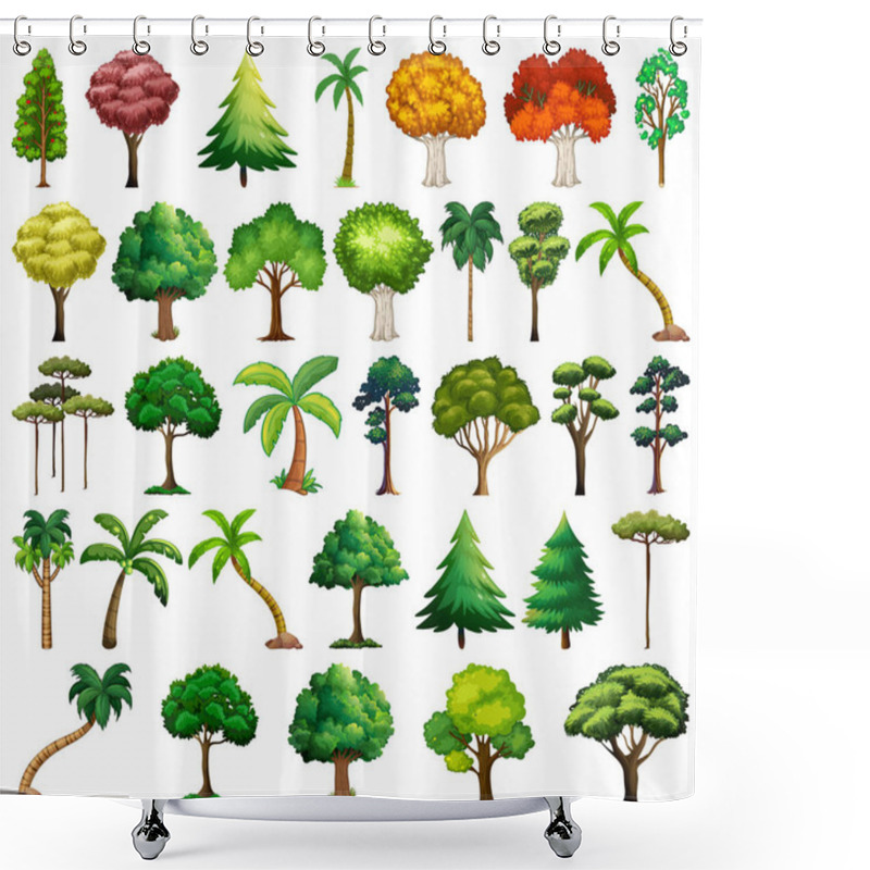 Personality  Set Of Variety Plants And Trees Illustration Shower Curtains