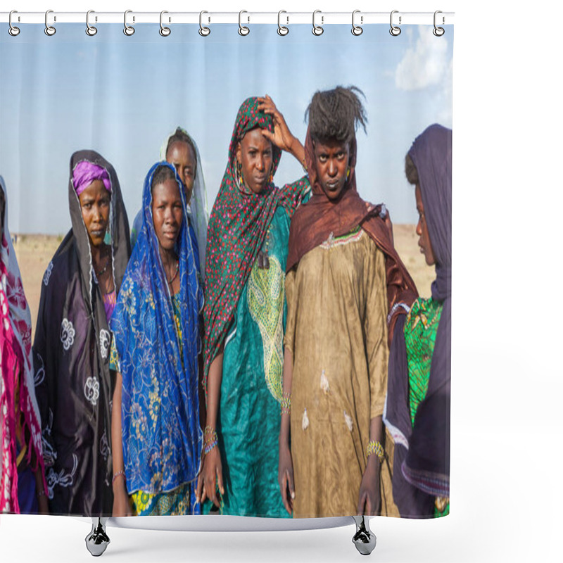 Personality  Fulani Bororo Tribe Women On Nomad Festival In Sahara Desert Shower Curtains