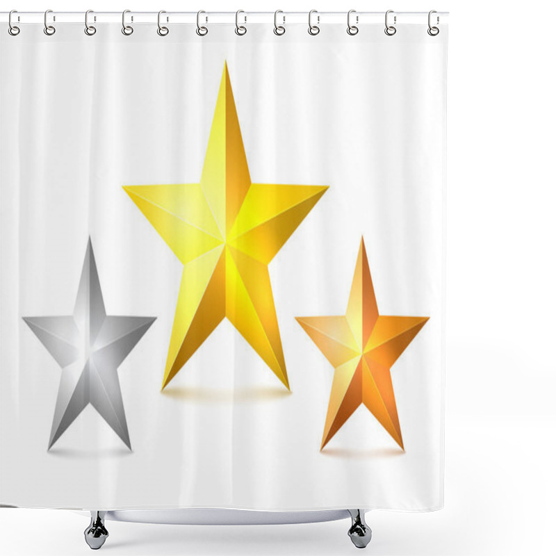 Personality  Set Of Gold, Bronze And Silver Stars On A White Background. The  Shower Curtains