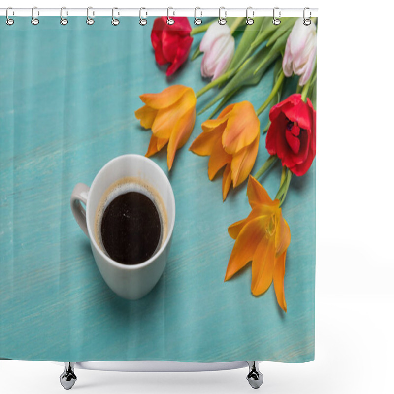 Personality  Beautiful Flowers And Cup Of Coffee Shower Curtains