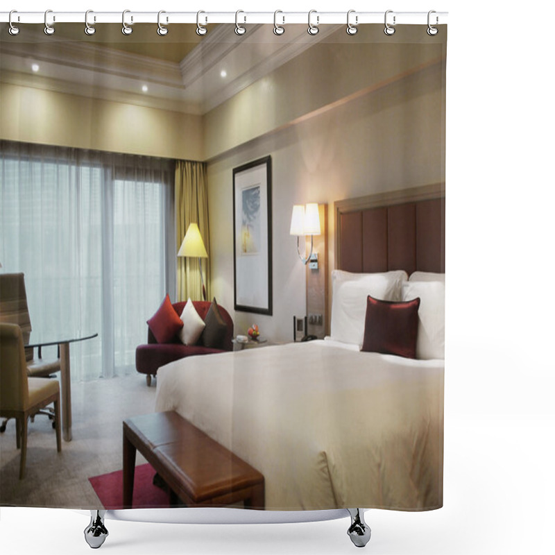 Personality  Interior Of A Hotel Room Shower Curtains