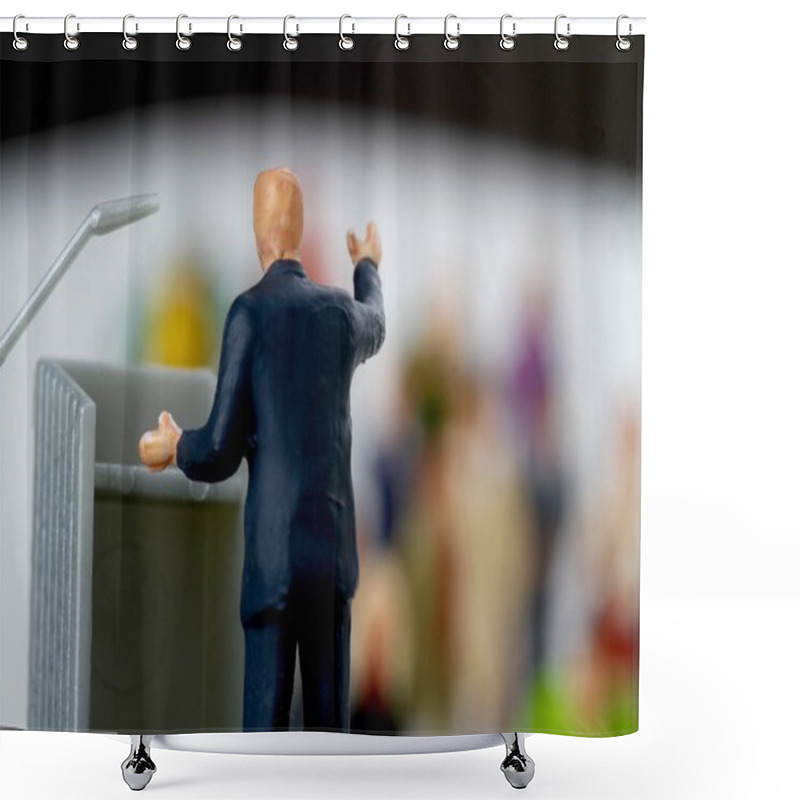 Personality  Miniature Figurine Of A Politician Speaking To The Crowd During An Election Shower Curtains