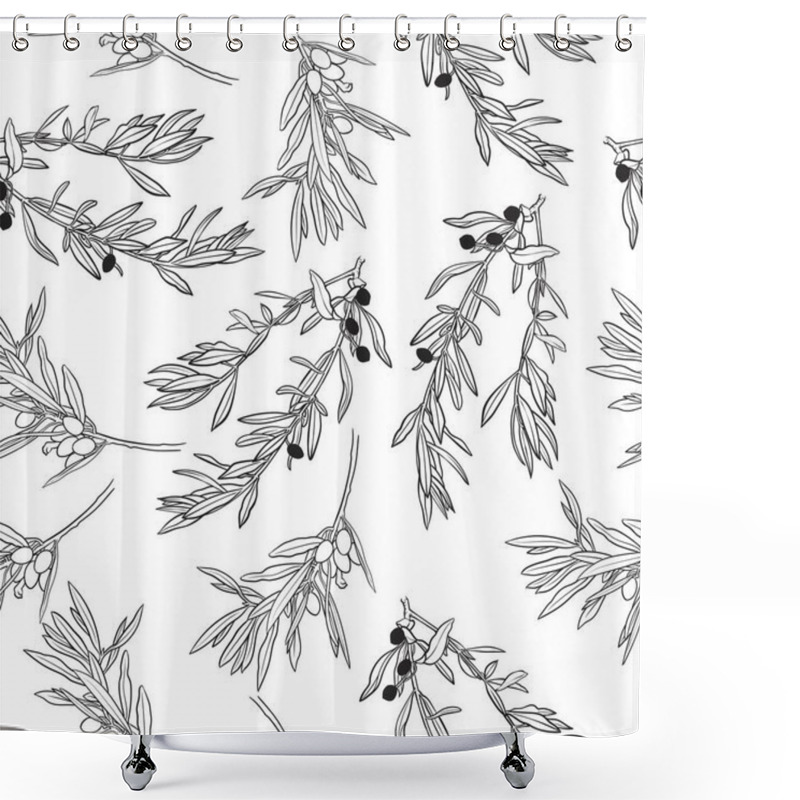 Personality  Seamless Pattern Olives And Olive Branch With Leaves On White,Hand Drawn Vector Shower Curtains