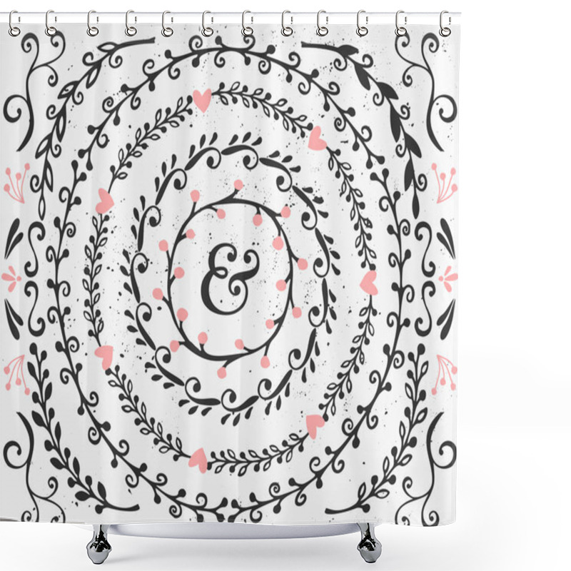 Personality  Hand Drawn Floral Design Elements Collection Shower Curtains