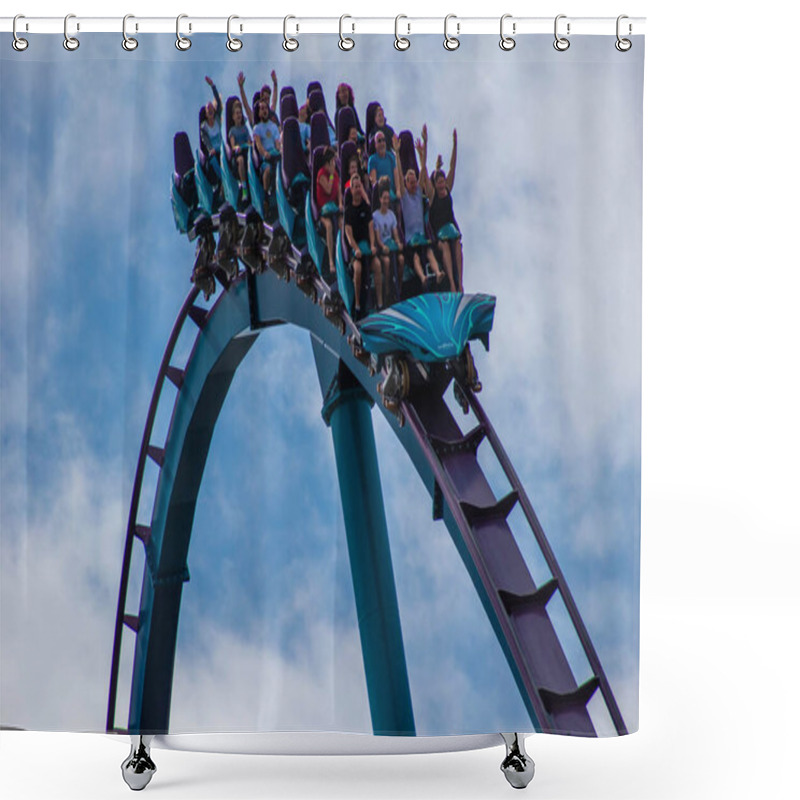 Personality  Orlando, Florida. February 15, 2020. People Having Fun Terrific Mako Rollercoaster At Seaworld (39) Shower Curtains