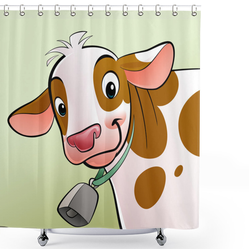 Personality  Smiling Cow With Brown Dots And A Cowbell Shower Curtains