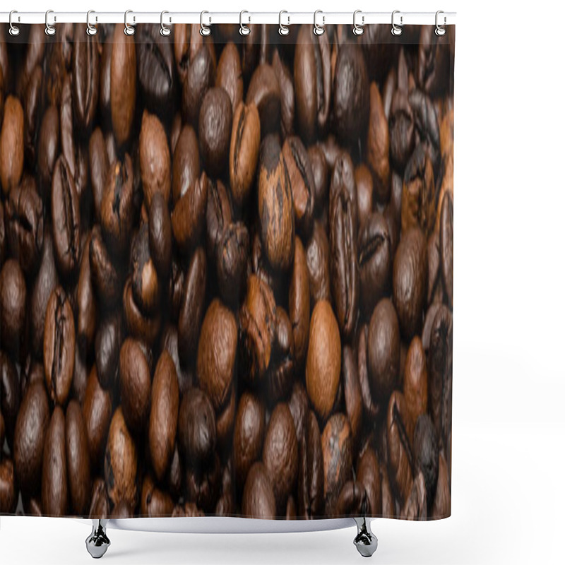 Personality  Top View Of Fresh And Brown Coffee Beans, Banner Shower Curtains