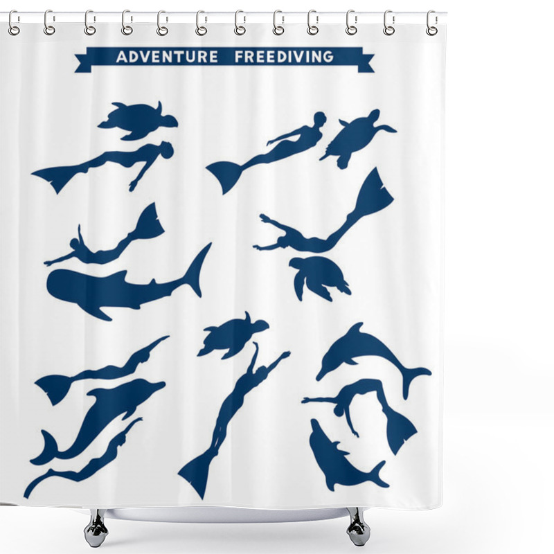 Personality  Adventure Freediving. Collection Of Free Divers And Animal. Shower Curtains