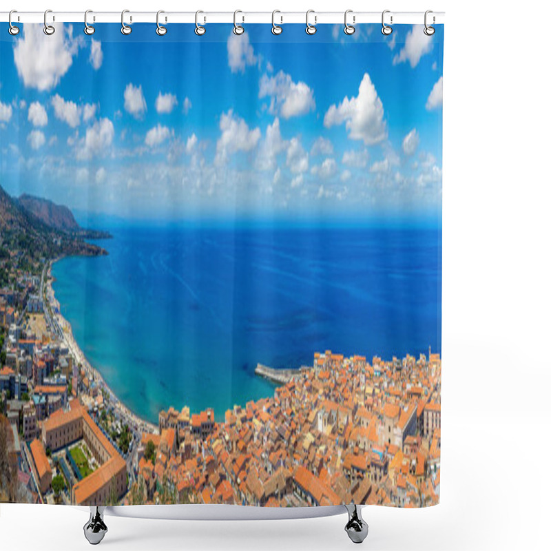 Personality  Aerial View Of Cefalu And Cathedral In Sicily, Italy In A Beautiful Summer Day Shower Curtains