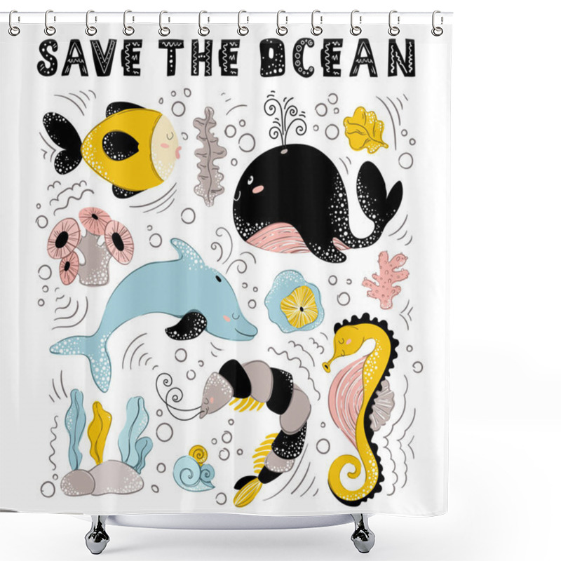 Personality  Vector Sea Animals Shower Curtains