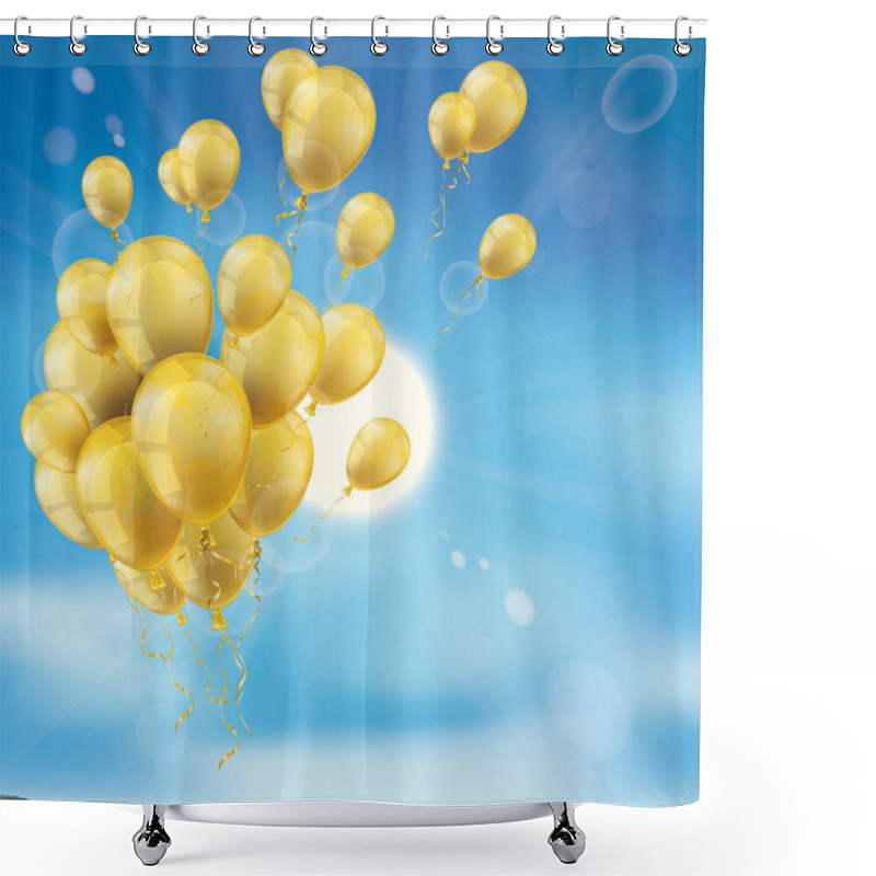 Personality  Sky Clouds Sun Golden Balloons Bunch Shower Curtains