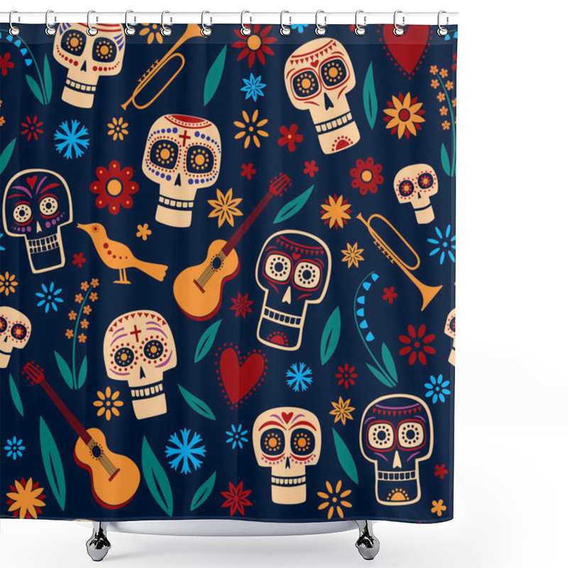 Personality  Seamless Pattern Day Of The Dead.  Decorative Skulls And Flowers. Vector Full Color Graphics Shower Curtains