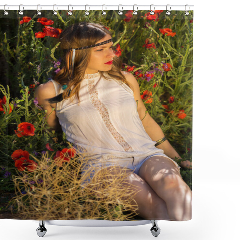 Personality  Fashionable Girl In The Summer Field Shower Curtains