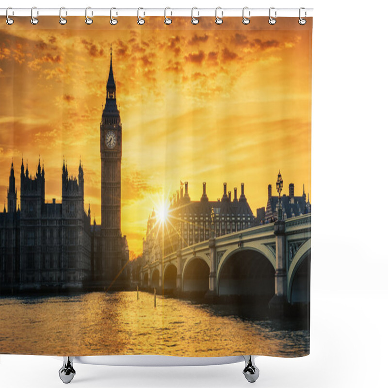 Personality  Big Ben And Westminster Bridge At Dusk Shower Curtains