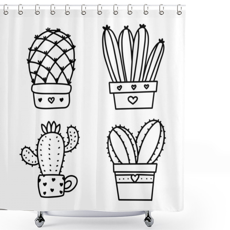 Personality  Drawn Cactus Collection Set Cute Floral Mexican Shower Curtains