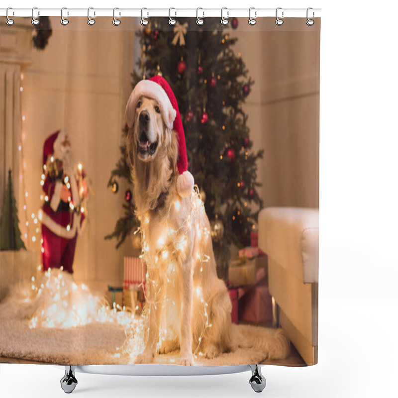 Personality  Dog In Santa Hat  Shower Curtains