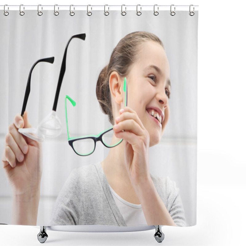 Personality  Selection Of Glasses, A Little Girl With An Ophthalmologist. Shower Curtains