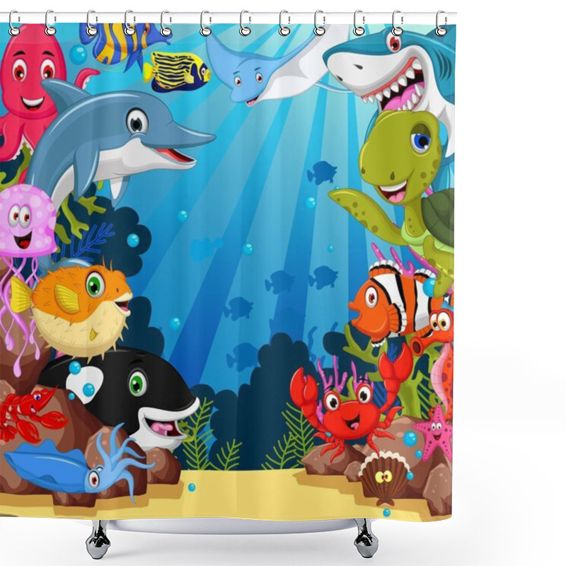 Personality  Funny Sea Animals Cartoon Set Shower Curtains