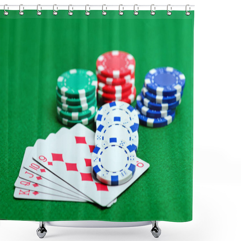 Personality  Casino Green Table With Chips And Play Cards Shower Curtains