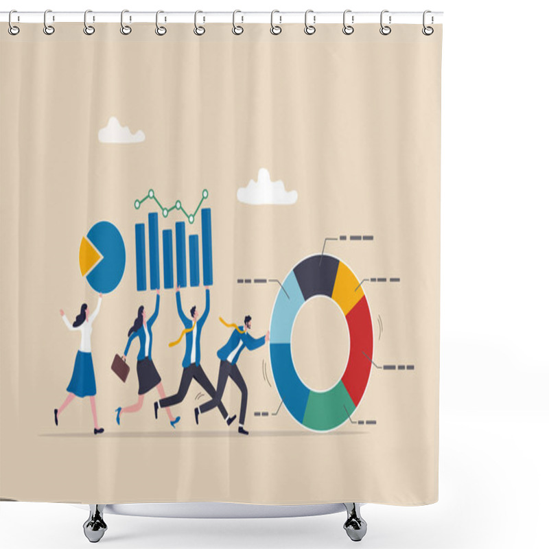 Personality  Data Driven Or Data Analysis, Chart And Graph Report, Analytics, Research And Optimization, Big Data Or Intelligence Information, Insight Concept, Business People Carrying Bar Graph And Pie Chart. Shower Curtains