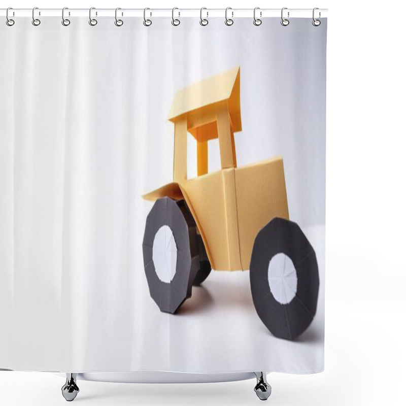 Personality  Tractor Farm Agriculture Heavy Equipment Concept Paper Origami Isolated On White Background With Copy Space For Your Design For Rural Farming Lifestyle Shower Curtains