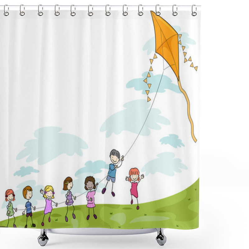 Personality  Kids Playing With A Kite Shower Curtains