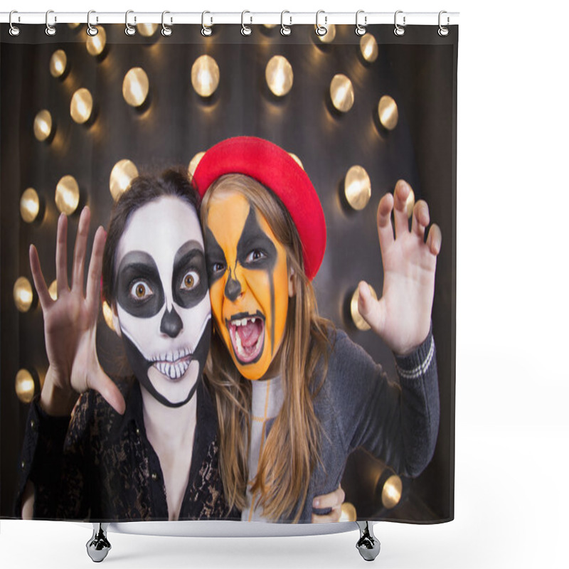 Personality  Woman And Girl With Painted Faces. Halloween Theme Shower Curtains