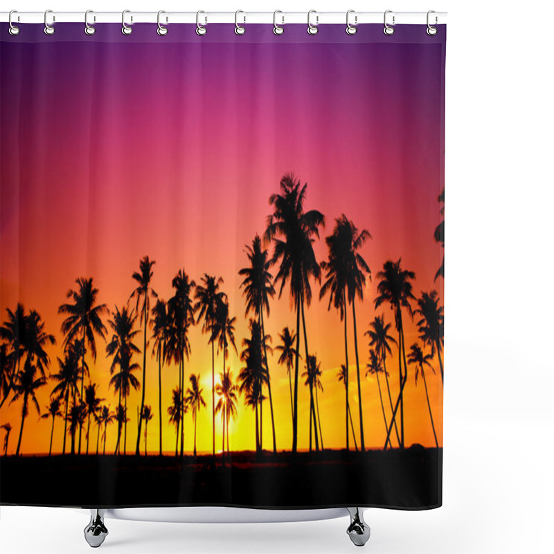 Personality  Silhouetted Of Coconut Tree During Sunset Shower Curtains