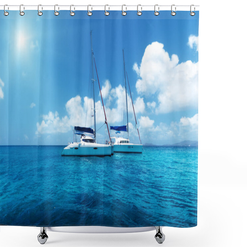 Personality  Yacht Sailing On Water Of Ocean Shower Curtains