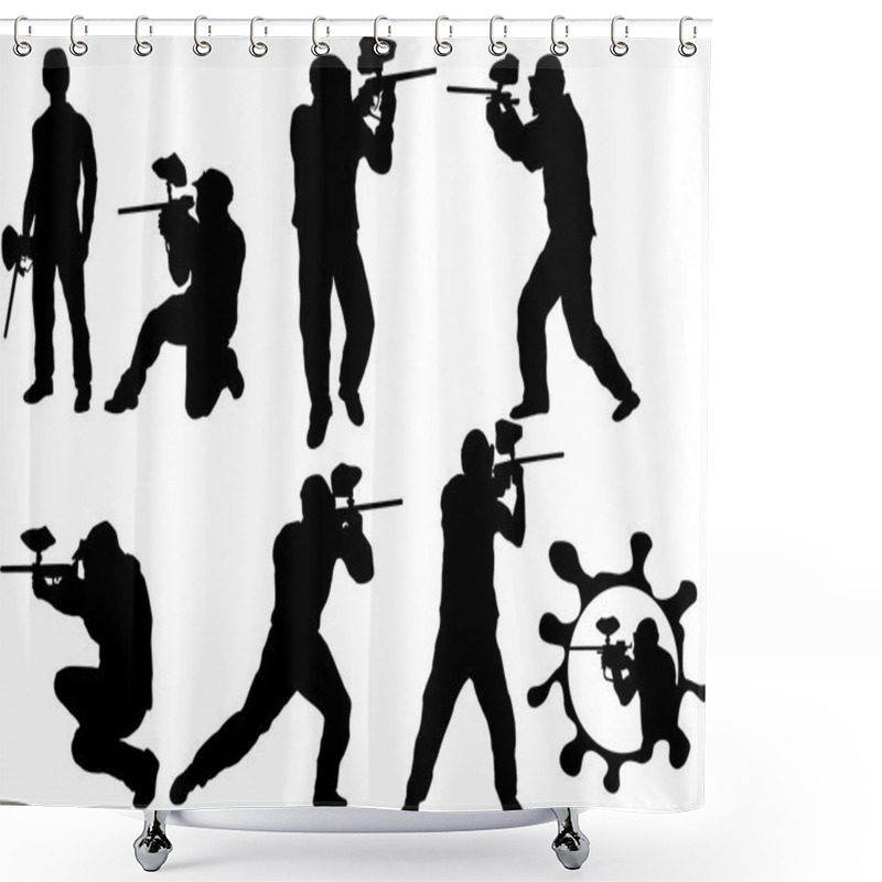 Personality  Set Of Paintball Players Silhouette Shower Curtains