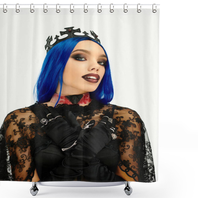 Personality  This Confident Woman Captivates Onlookers As She Embraces Her Halloween Spirit. Shower Curtains