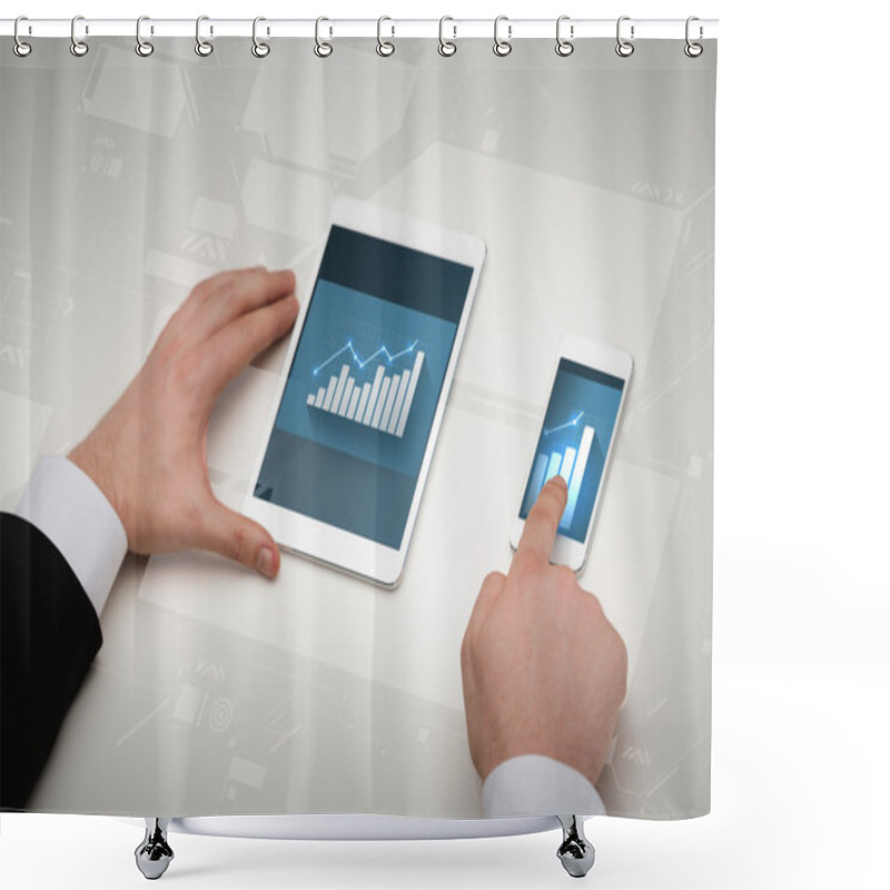 Personality  Businessman Working With Table Pc And Smartphone Shower Curtains