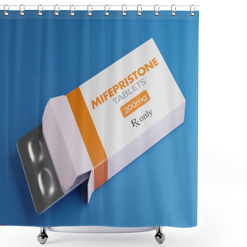 Personality  Mifepristone Tablets In Box. RU-486 Medical Abortion Pills. Used In Combination With Misoprostol 3D Rendering. Shower Curtains