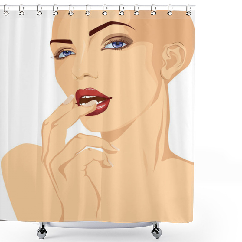 Personality  Pop Art Style Bald Woman Portrait Shower Curtains