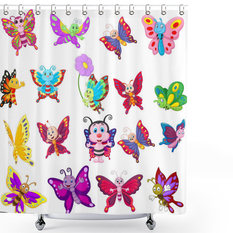 Personality  Vector Illustration Of Cartoon Collection Of Butterfly On White Background Shower Curtains