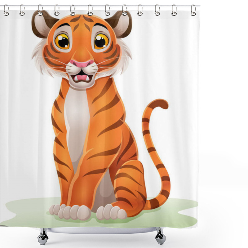 Personality  Vector Illustration Of Cartoon Tiger Sitting In The Grass Shower Curtains