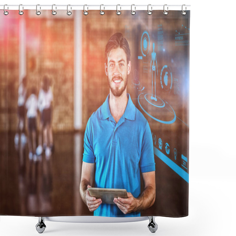 Personality  Sports Teacher Using Digital Tablet Shower Curtains