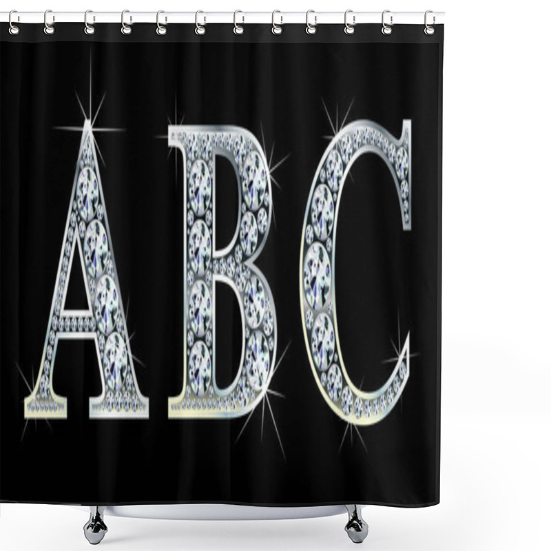 Personality  Diamond Alphabet Letters. Stunning Beautiful ABC Jewelry Set In Gems And Silver. Vector Eps10 Illustration. Shower Curtains