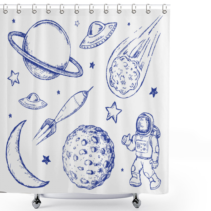 Personality  Space Doodle Set Vector Elements Shower Curtains