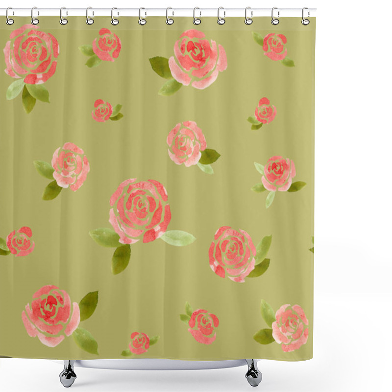 Personality  Beautiful Floral Pattern Featuring Pink Roses On A Soft Green Background In A Delightful Design Shower Curtains