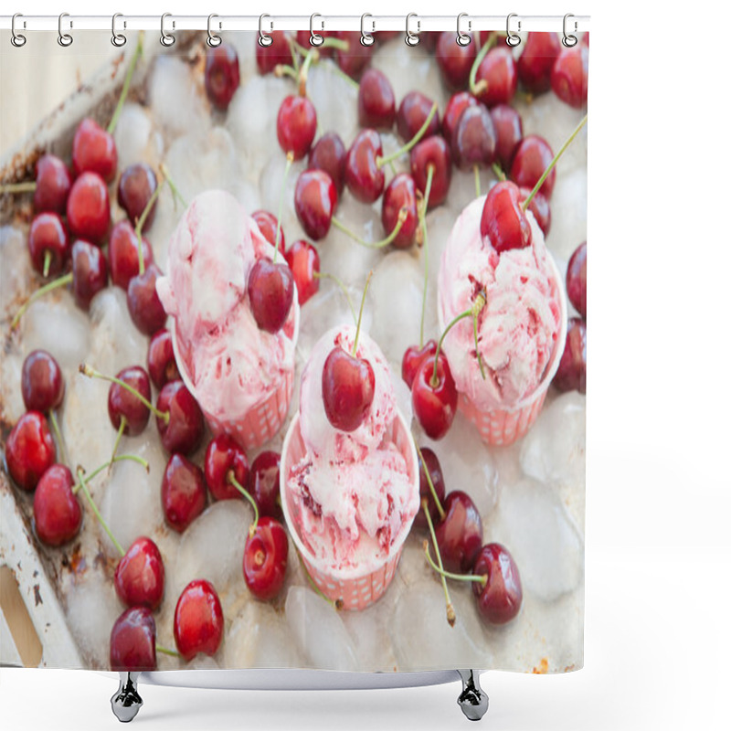 Personality  Creamy Ice Cream With Cherries Shower Curtains