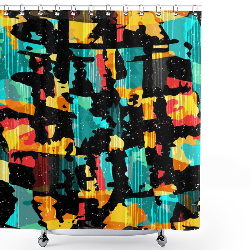 Personality  Bright Abstract Geometric Pattern In Graffiti Style Quality Illustration For Your Design Shower Curtains