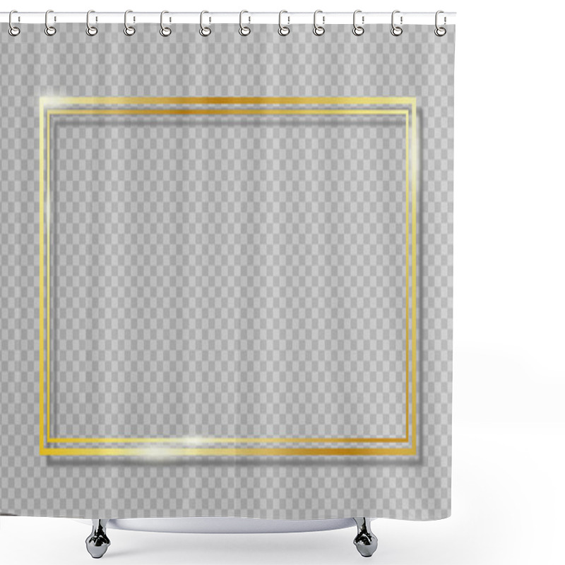 Personality  Double Golden Frame On Transparent Background With Shadow. Gold Rectangle Dual Border With Glow Shine And Light Effect. Vector Illustration. Shower Curtains