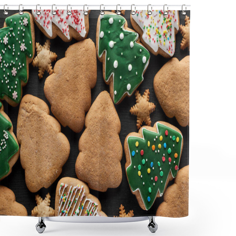 Personality  Delicious Glazed Christmas Cookies On Black Background Shower Curtains