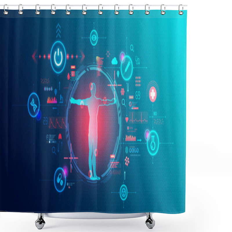 Personality  HealthTech - Use Of Novel Technology In The Healthcare Industry To Improve Patient Care And Clinical Outcomes - Conceptual Illustration Shower Curtains