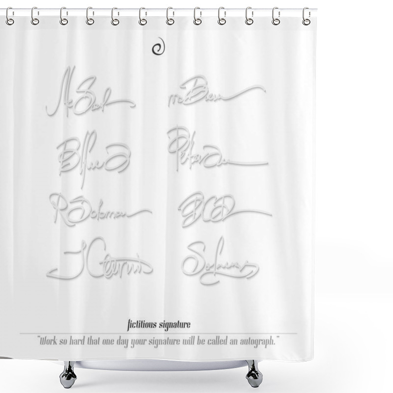 Personality  Set Of Fictitious Signatures Isolated On White Background. Vector Personal Autograph Collection. Document Subscribing Concept, Business Accord Sign Shower Curtains