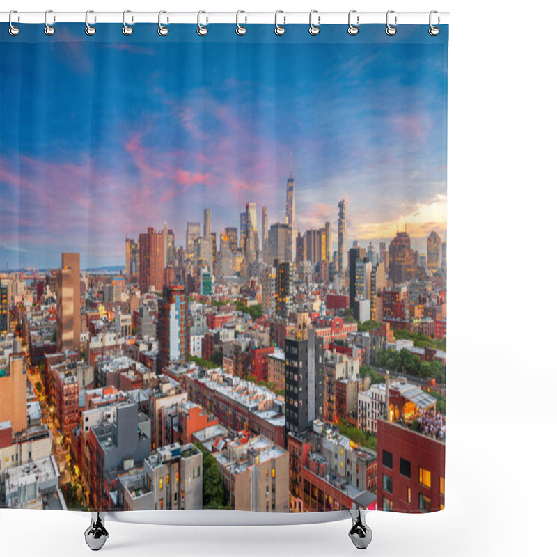 Personality  New York, New York, USA Lower Manhattan City Skyline Rooftop View At Dusk. Shower Curtains