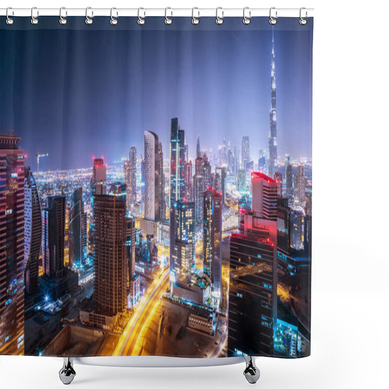 Personality  Beautiful Night Cityscape Of Dubai, United Arab Emirates, Modern Futuristic Arabian Architecture With Many Little Lights In The Nighttime, Luxury Traveling Concept Shower Curtains